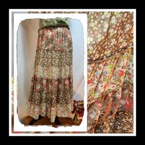 Christopher & Banks Floral Maxi Skirt - Brown and Cream